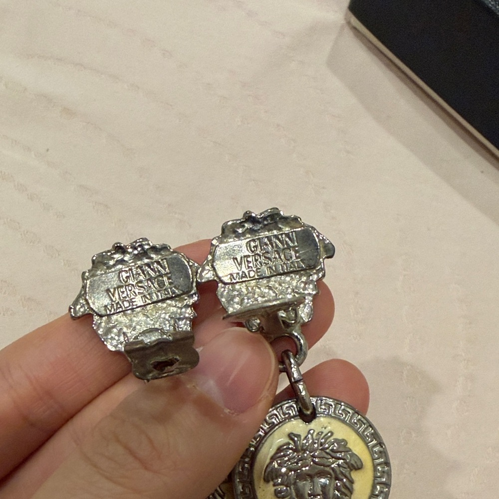 Gianni Versace Medusa Silver and Black clip on drop earrings - Picture 3 of 5